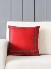 Ajrakh Modal Silk Cushion Cover Red Indigo Border 16x16 - Eyaas